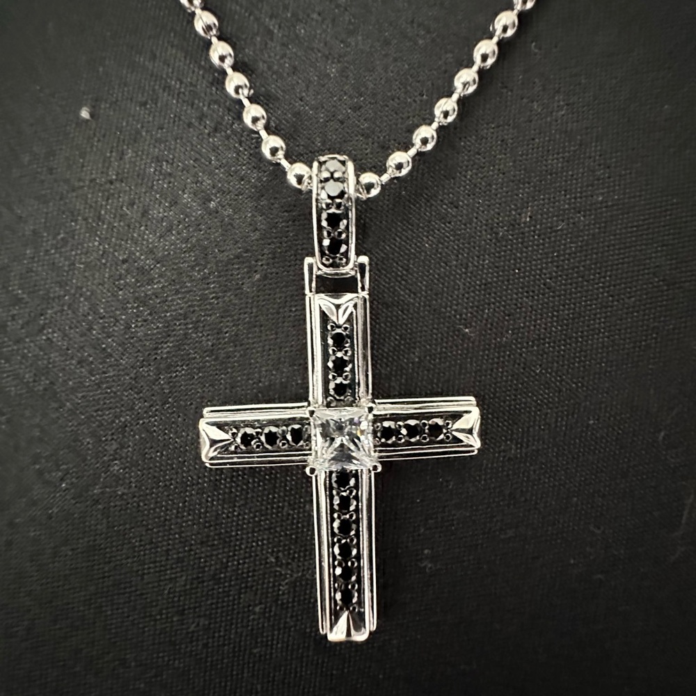 Sterling Silver and Black Cross Pendant Necklace
